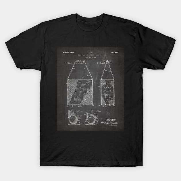 Tennis Hopper Patent - Tennis Player Coach Instructor Art - Black Chalkboard T-Shirt by patentpress